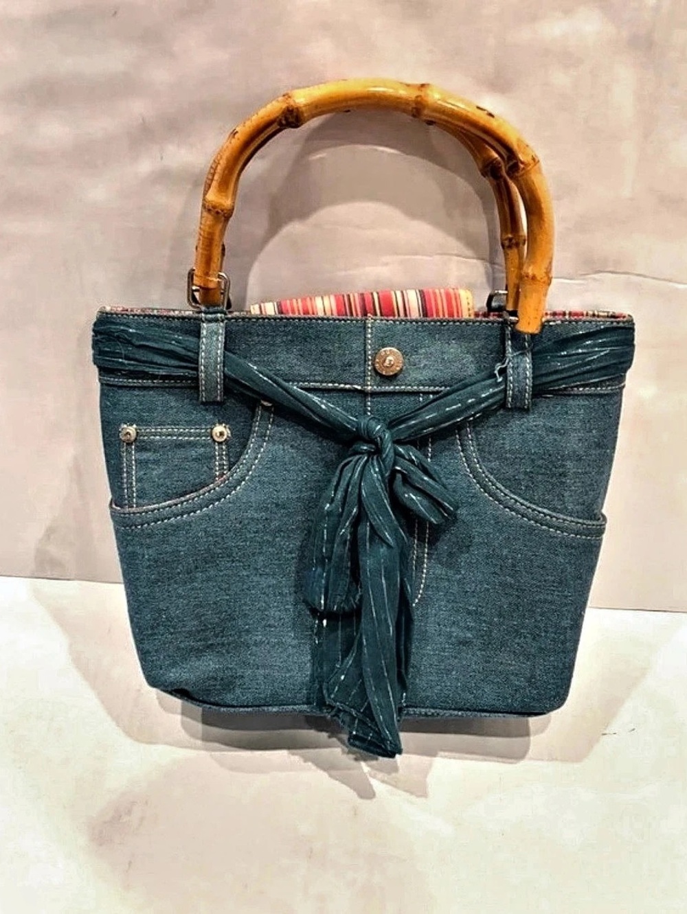 Bottega Veneta Denim Bamboo Handle Tote Bag